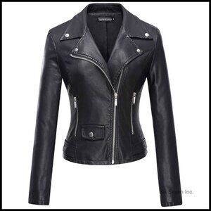 Faux Leather Moto Biker Short Coat Jacket Chic Y2K Retro Casual Wear